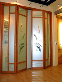 Двери гармошка с матовым рисунком цветок Чита