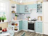 Небольшая угловая кухня в голубом и белом цвете Чита